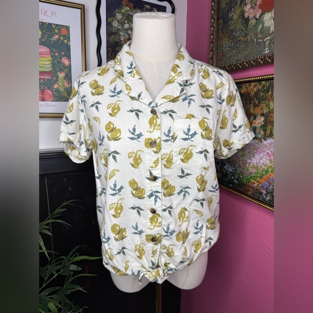Kuhl Women’s Elsie Lemon Fruit Print Tie Front Button Up Shirts Cream Sz S - Picture 2 of 12